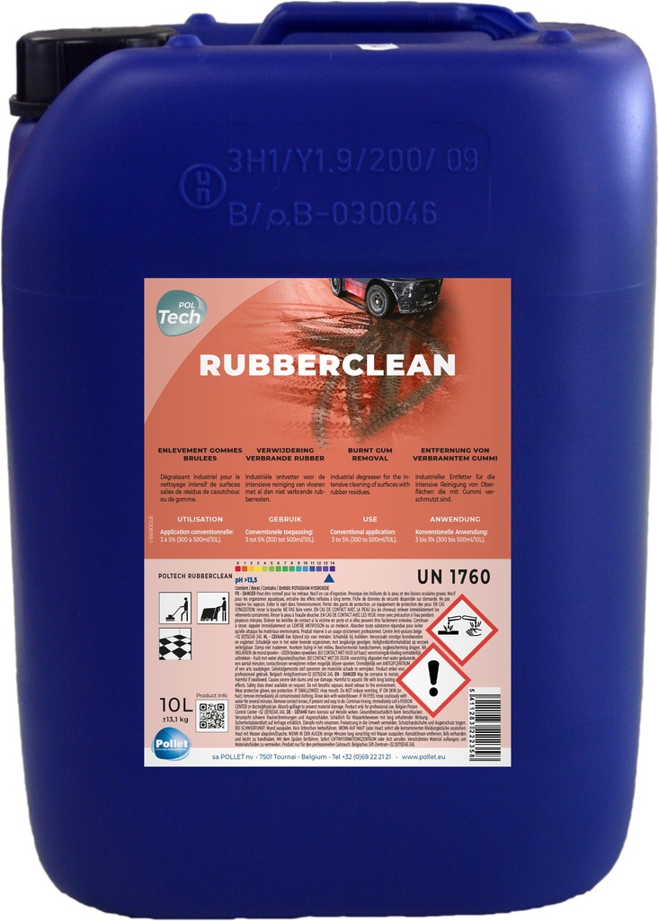 [2203523] POLTECH RUBBERCLEAN (10L) Puissant dégraissant spécifique à la suppression des traces de gommes brulées