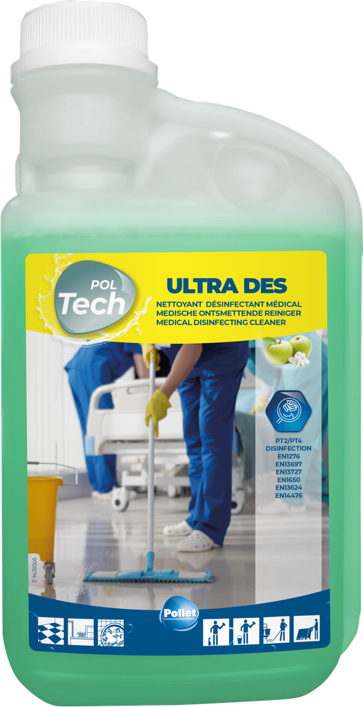 [2600044] POLTECH ULTRA DES (6 x 1L) Dégraissant désinfectant à large spectre concentré - Norme hospitalière
