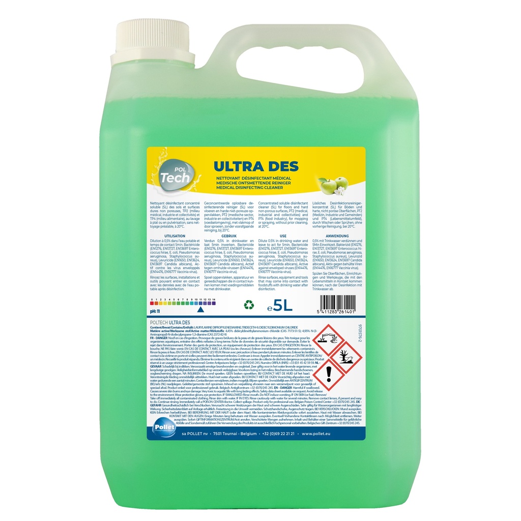 [2600458] POLTECH ULTRA DES (2 x 5L) Dégraissant désinfectant à large spectre concentré - Norme hospitalière