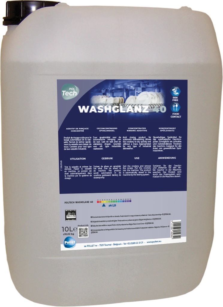 [4517423] POLTECH WASHGLANZ 40 (10L) Produit de rinçage lave vaisselle 
