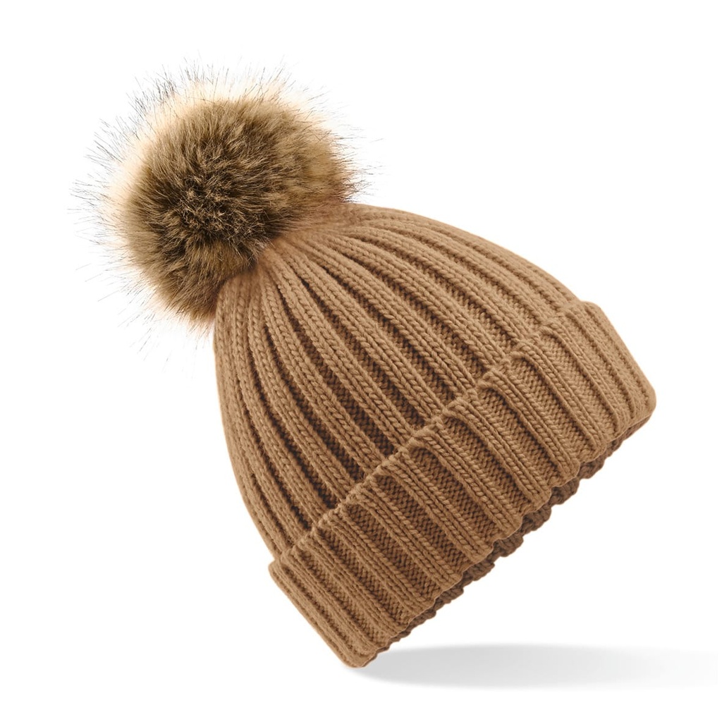 [B412-Orangerust-OneSize] B412 - Bonnet epais avec pompon en fausse fourrure - Orangerust