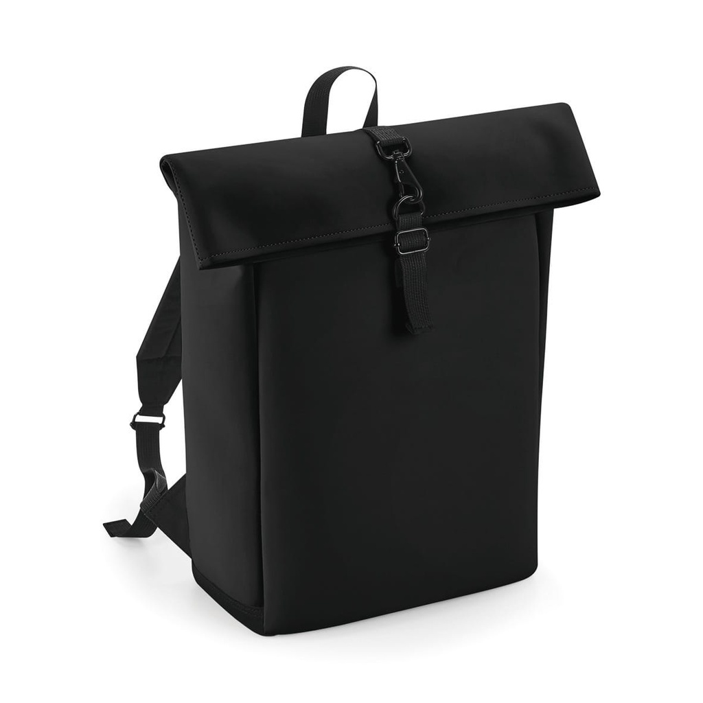 [BG335-Black-OneSize] BG335 - Sac à dos avec rabat roll-top en polyuréthane mat - Black
