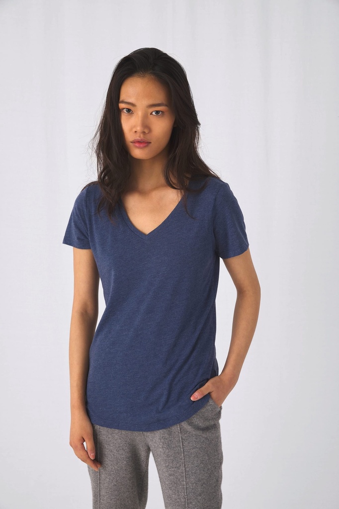 [CGTW058-HeatherNavy-XS] CGTW058 - T-shirt Triblend col V Femme - HeatherNavy (XS)