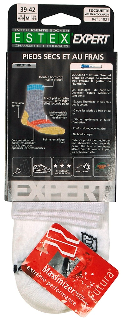 [ES1021-BLACK-39/42EU] ES1021 - Lot de 2 paires de socquettes VO2 Coolmax - BLACK (39/42EU)