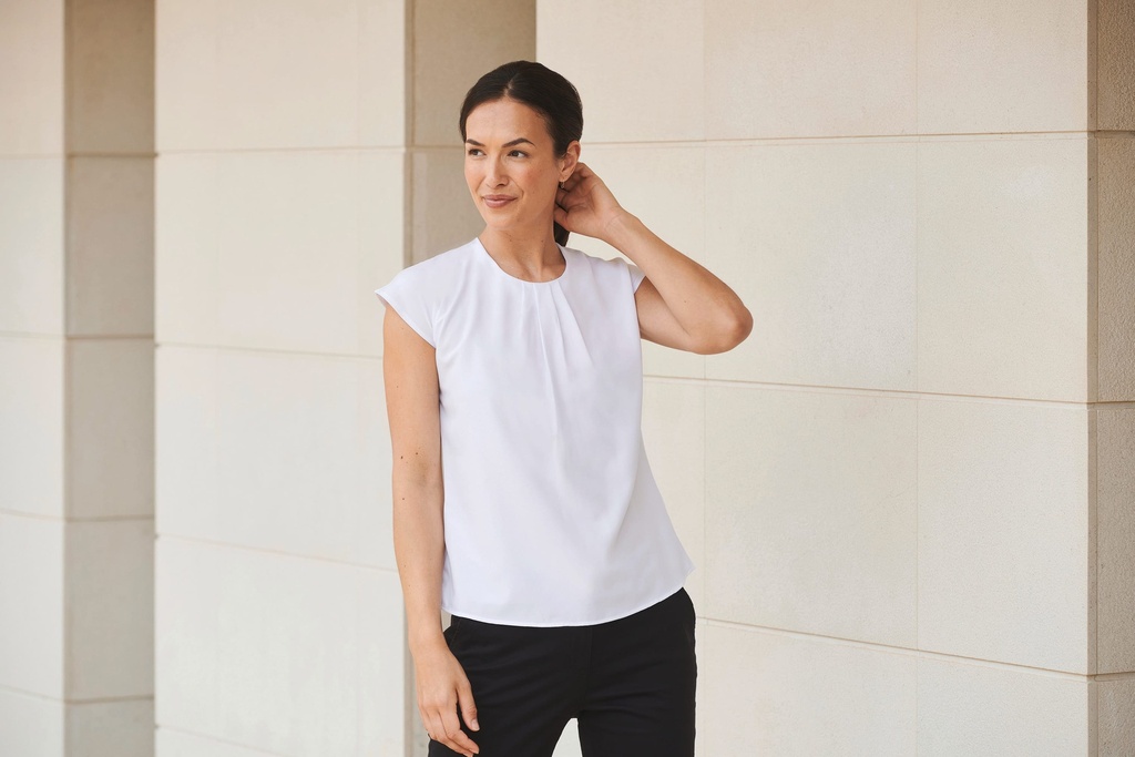 [H597-White-XS] H597 - Top col plissé femme - White (XS)
