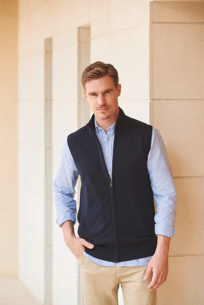 [H711-GreyMarl-S] H711 - Pull zippé sans manches pour homme - GreyMarl (S)
