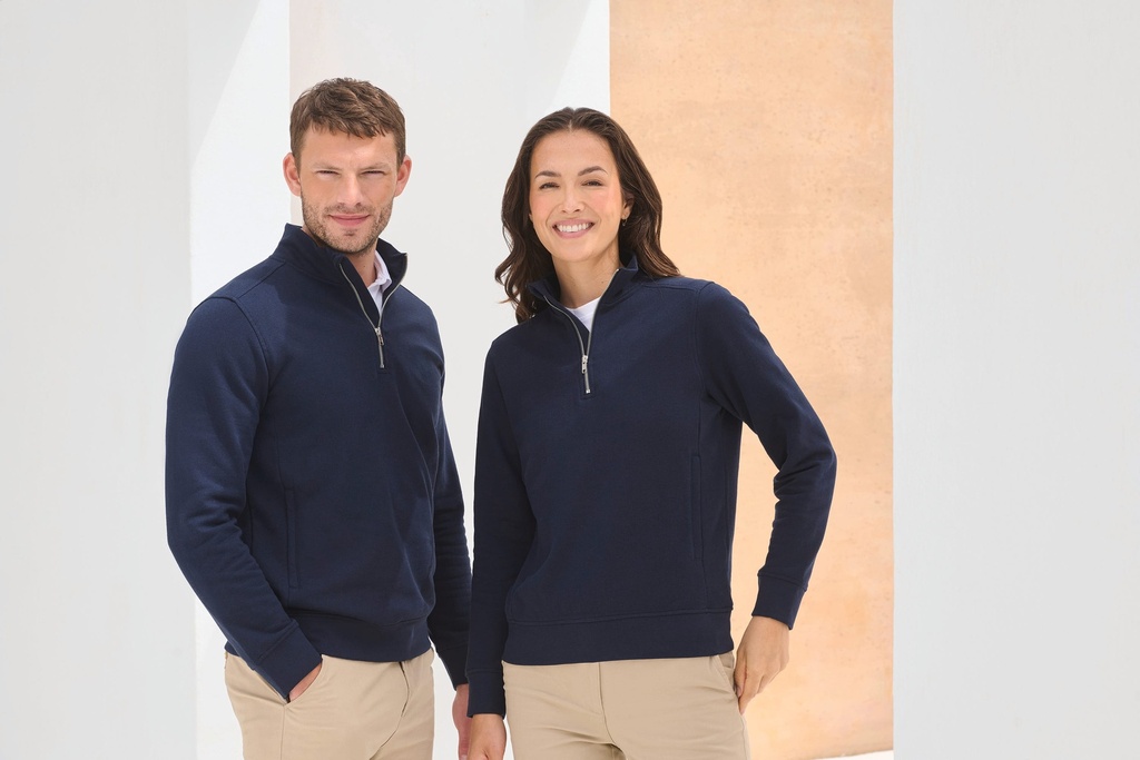 [H842-HeatherGrey-XS] H842 - Sweat-shirt col zippé unisexe - HeatherGrey (XS)