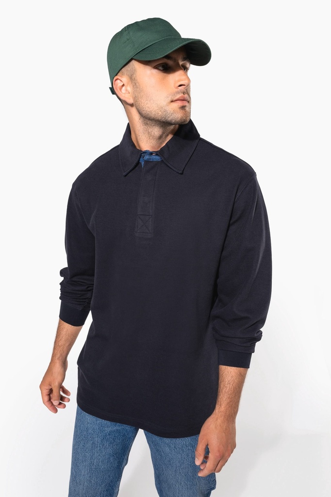 [K221-Navy_Jean-M] K221 - French rib > polo côtelé manches longues - Navy_Jean (M)