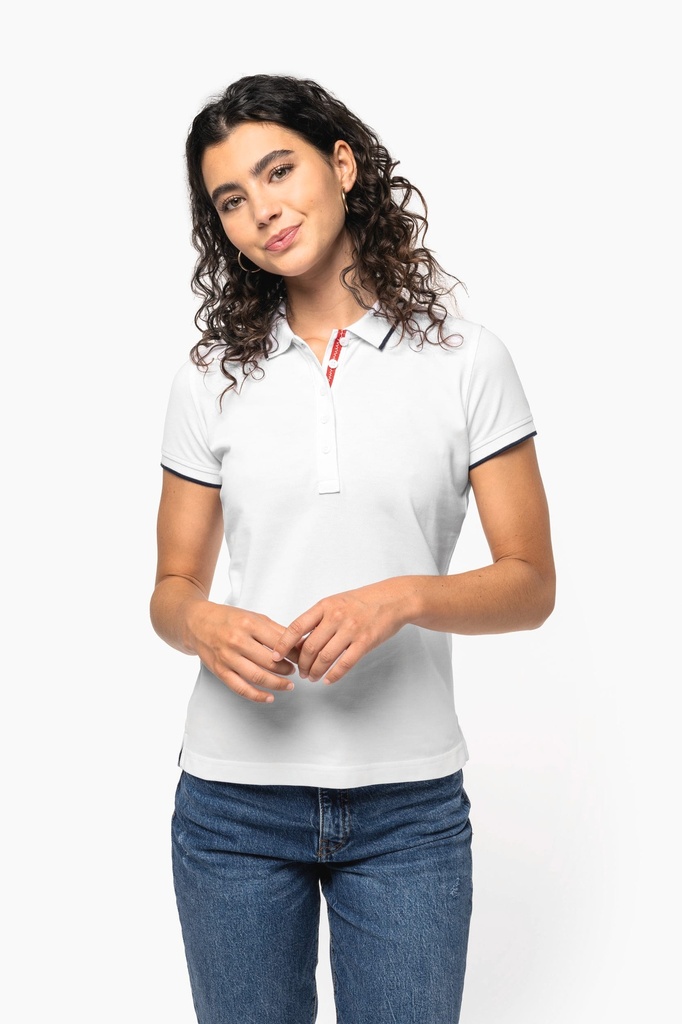 [K252-White_Navy_White-XS] K252 - Polo maille piquée manches courtes femme - White_Navy_White (XS)