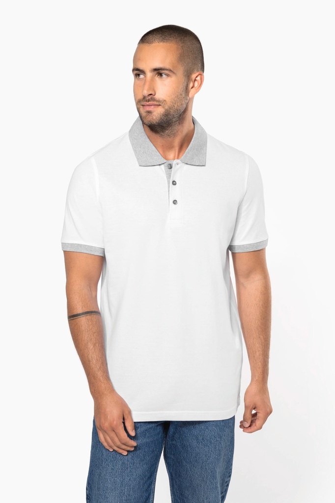 [K258-Black_OxfordGrey-S] K258 - Polo piqué bicolore homme - Black_OxfordGrey (S)