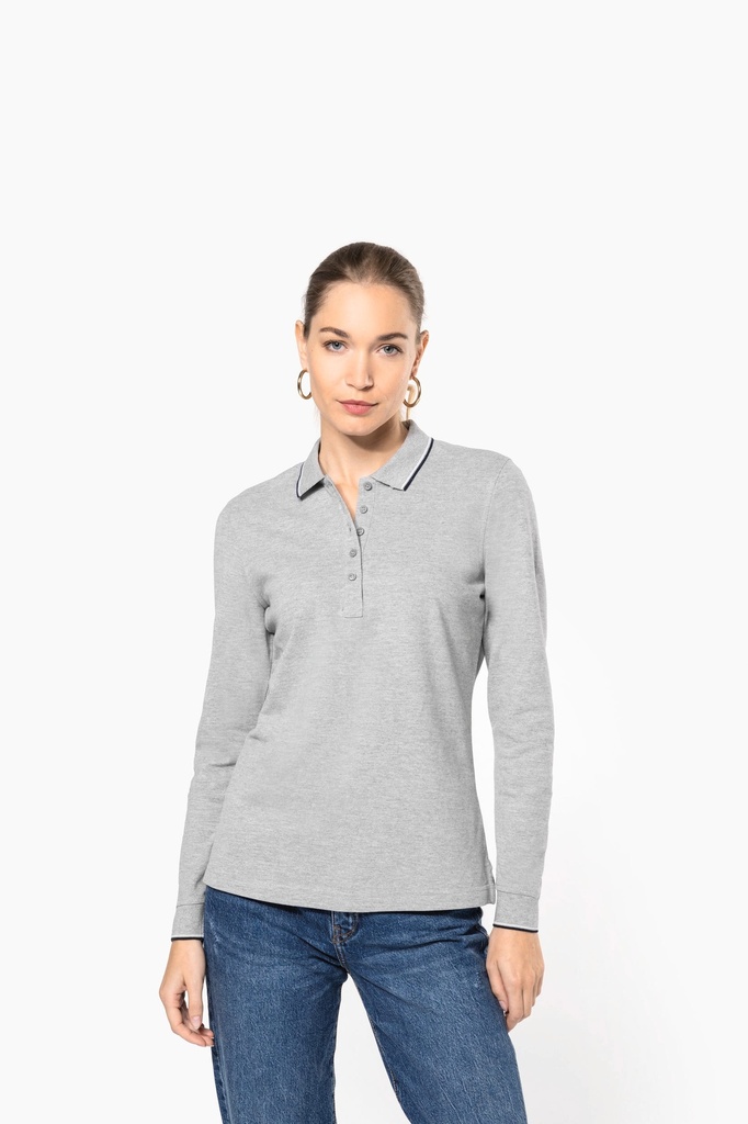 [K281-Navy_Red_White-XS] K281 - Polo maille piquée manches longues femme - Navy_Red_White (XS)
