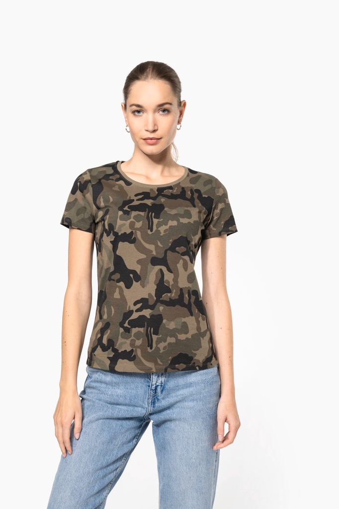 [K3031-OliveCamouflage-XS] K3031 - T-shirt camo manches courtes femme - OliveCamouflage (XS)