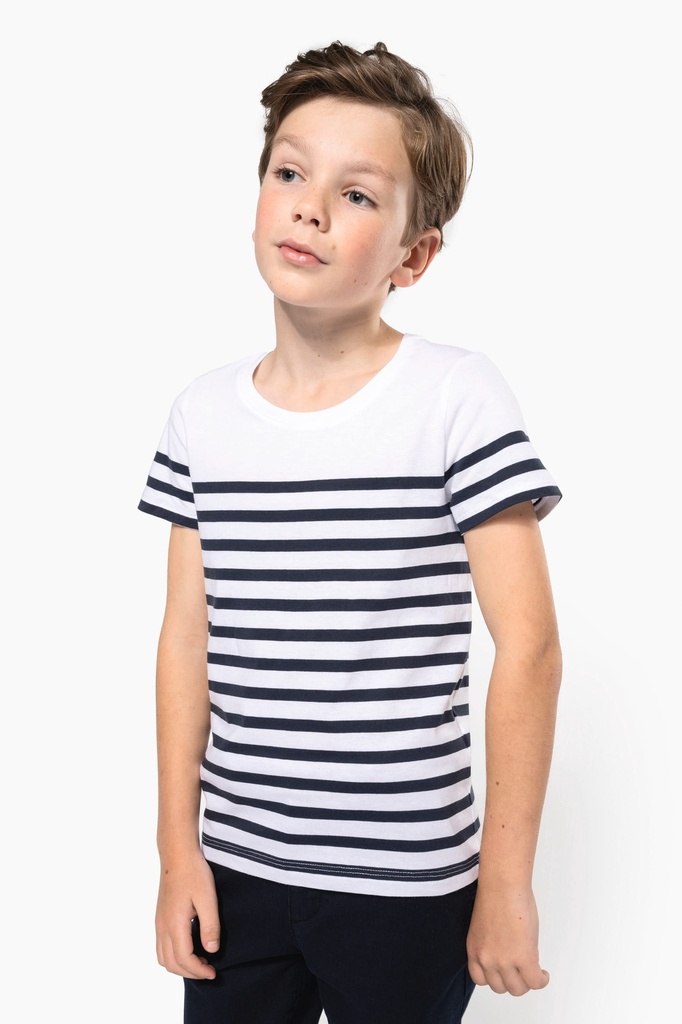 [K3035-White_NavyStripes-12/14ans] K3035 - T-shirt marin col rond Bio enfant - White_NavyStripes (12/14 ANS)