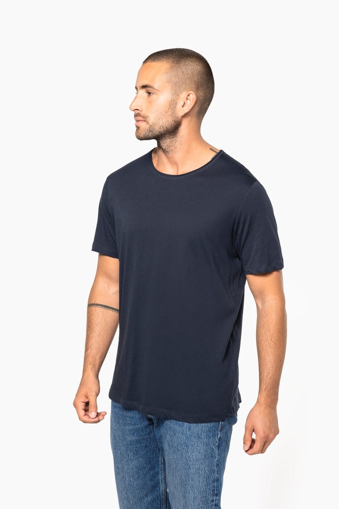 K398 - T-shirt Bio col à bords francs manches courtes homme - OceanBlueHeather