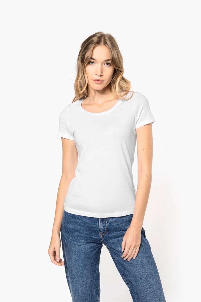 K399 - T-shirt Bio col à bords francs manches courtes femme - White