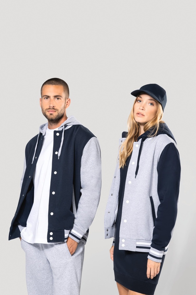 K4003 - Blouson Teddy à capuche Unisexe - OxfordGrey_Navy_White