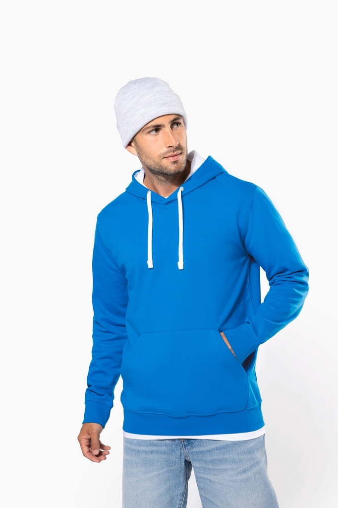 [K446-Navy_FineGrey-XS] K446 - Sweat-shirt capuche contrastée homme - Navy_FineGrey (XS)