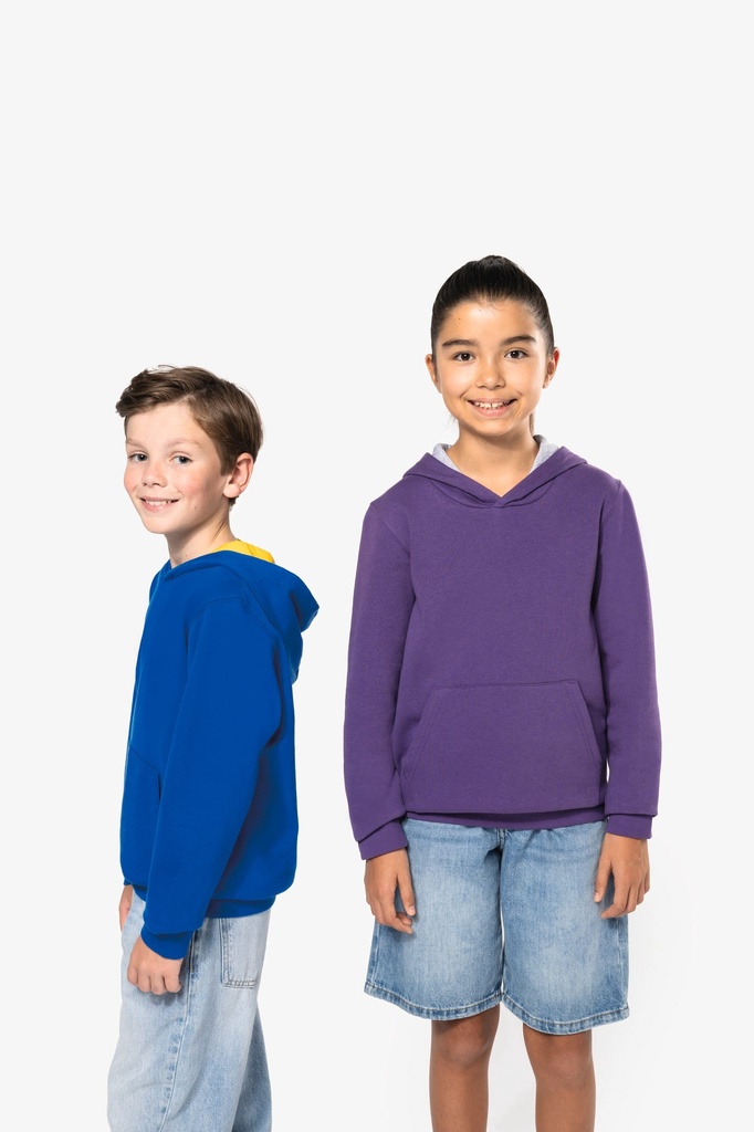 [K453-Navy_FineGrey-12/14ans] K453 - Sweat-shirt capuche contrastée enfant - Navy_FineGrey (12/14 ANS)