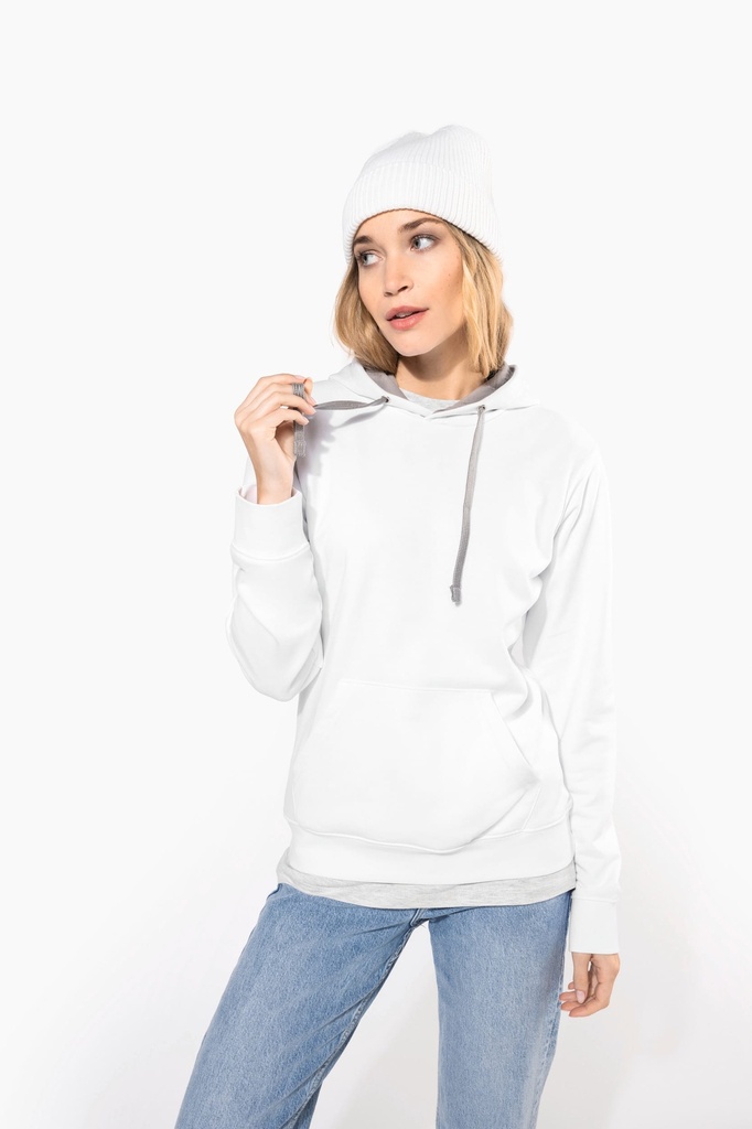 [K465-SkyBlue_White-XS] K465 - Sweat-shirt capuche contrastée femme - SkyBlue_White (XS)