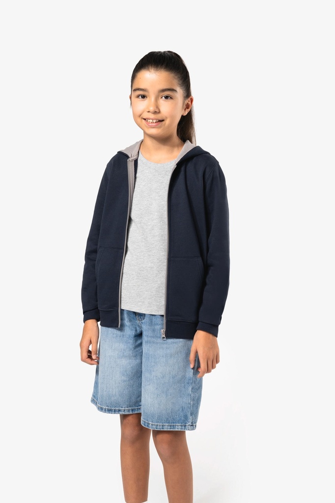 [K486-OxfordGrey_Navy-12/14ans] K486 - Sweat-shirt zippé capuche enfant - OxfordGrey_Navy (12/14 ANS)