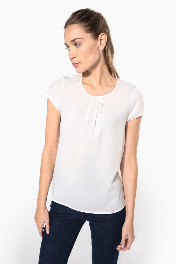[K5002-OffWhite-44FR] K5002 - Blouse crêpe manches courtes femme - OffWhite (44FR)