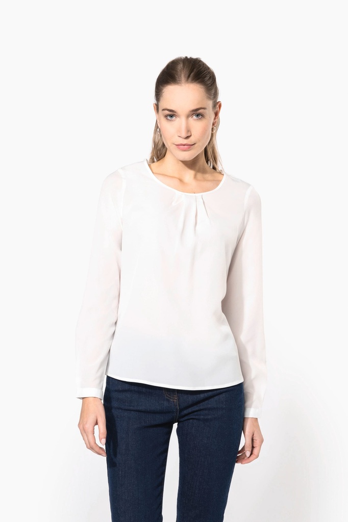 [K5003-Black-44FR] K5003 - Blouse crêpe manches longues femme - Black (44FR)
