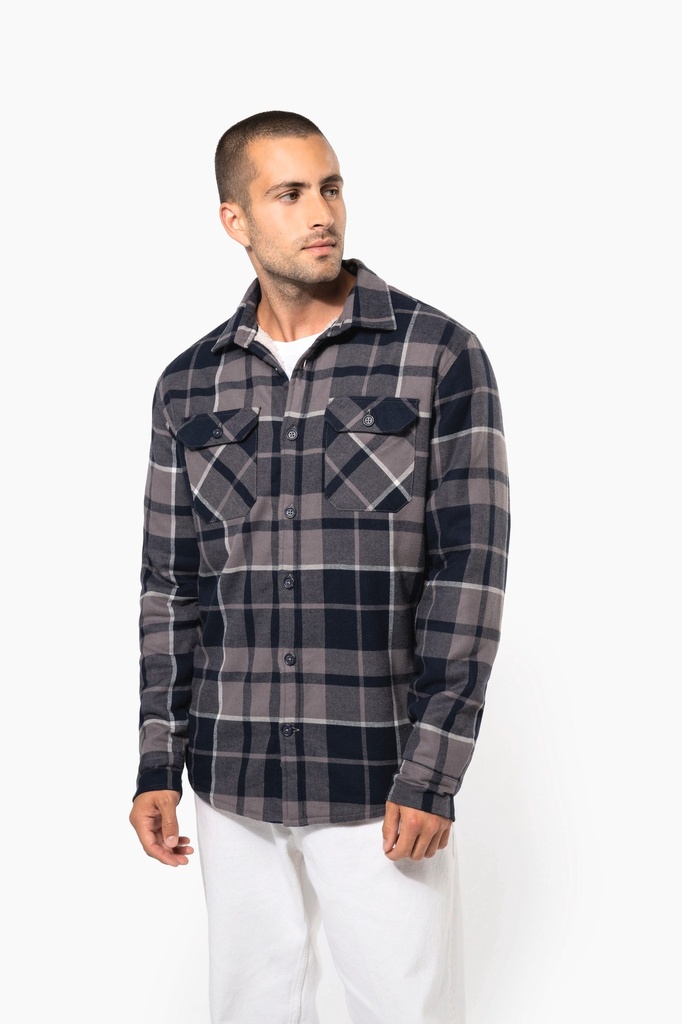 [K579-Red_Navychecked-S] K579 - Surchemise à carreaux doublée sherpa homme - Red_Navychecked (S)