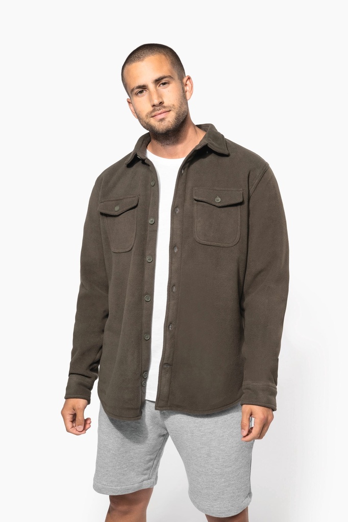 [K582-DarkKhaki_StormGrey-S] K582 - Surchemise polaire doublée sherpa polaire homme - DarkKhaki_StormGrey (S)