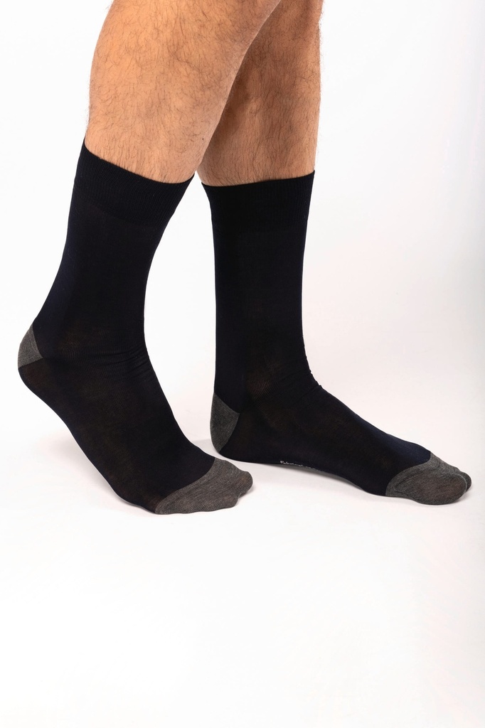[K817-Black_DarkGreyHeather-39/42EU] K817 - Chaussettes de ville mi-hautes coton mercerisé Origine France Garantie - Black_DarkGreyHeather (39/42EU)