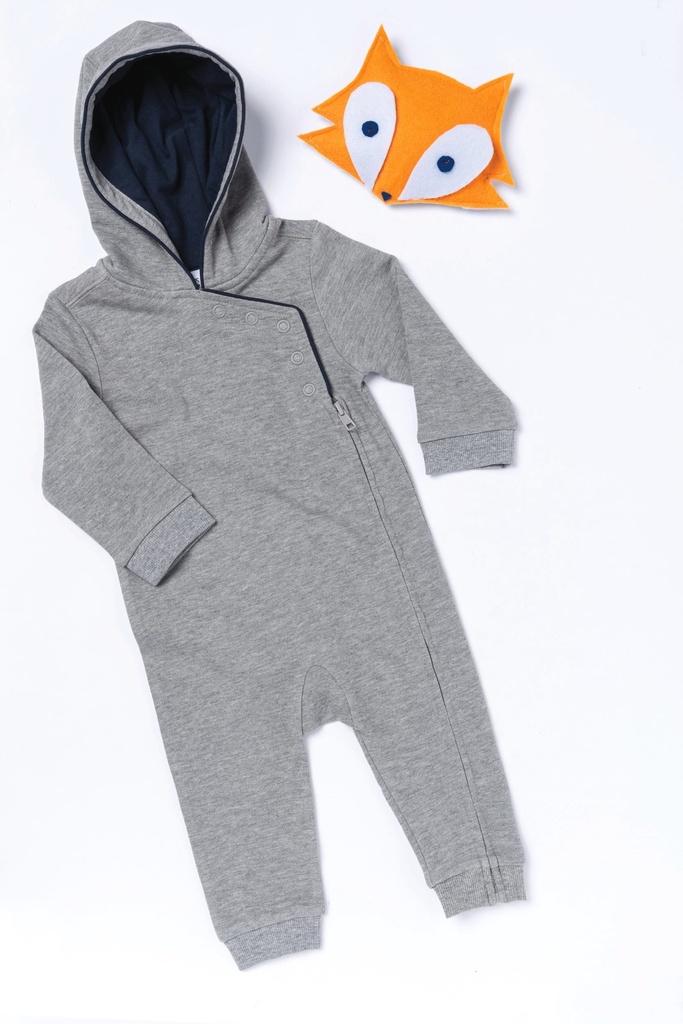 [K830-OxfordGrey_Navy-12M] K830 - Grenouillère bébé avec capuche - OxfordGrey_Navy (12M)