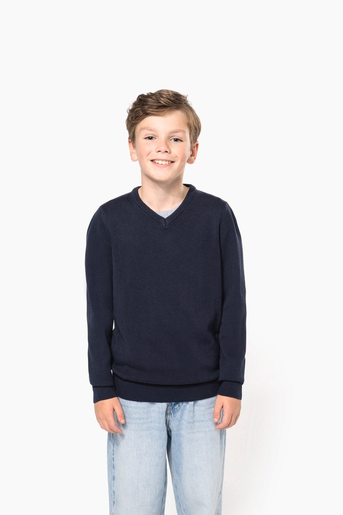 K9109 - Pull col V enfant - GreyMelange