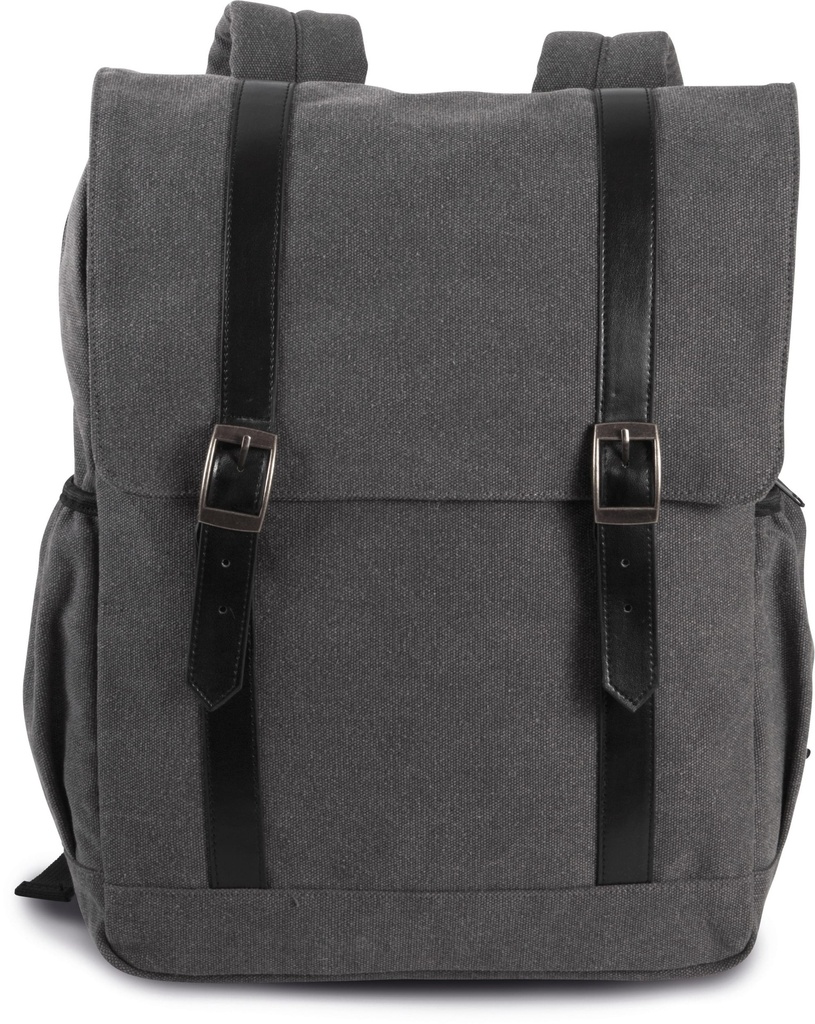 [KI0143-WashedDarkGrey-OneSize] KI0143 - Sac à dos en toile à rabat - WashedDarkGrey