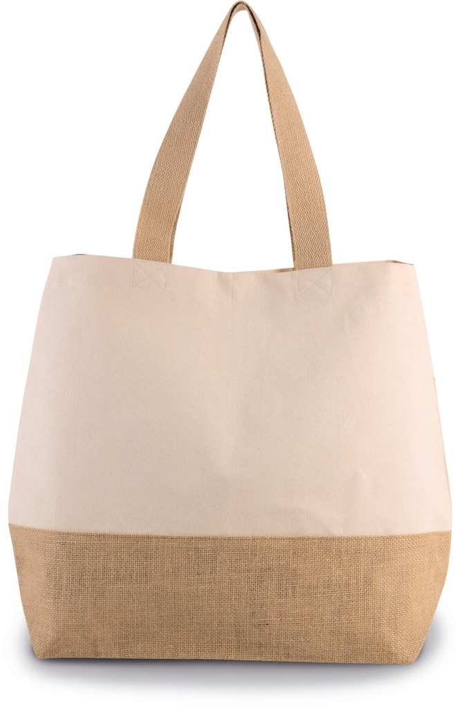 [KI0235-Sage_Natural-OneSize] KI0235 - Sac shopping en toiles de coton et jute - Sage_Natural