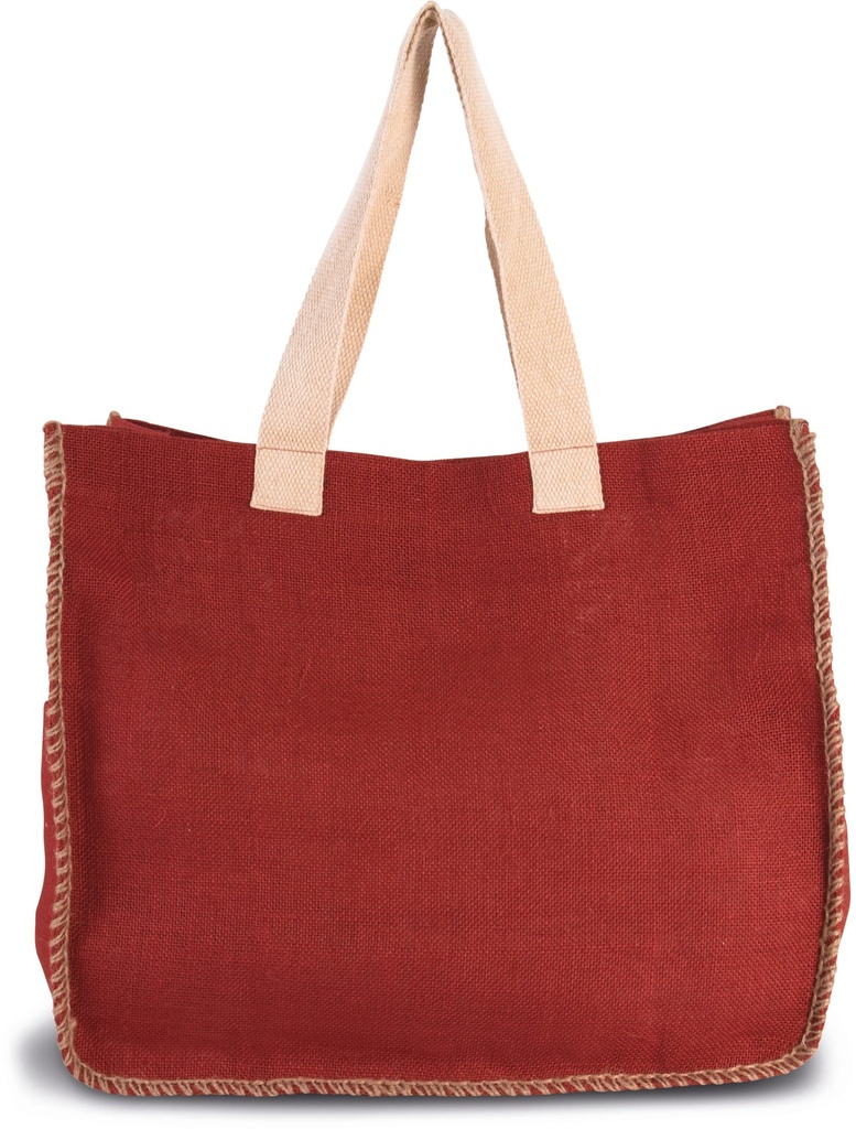 [KI0248-Black_Natural-OneSize] KI0248 - Sac en jute avec coutures contrastées - Black_Natural
