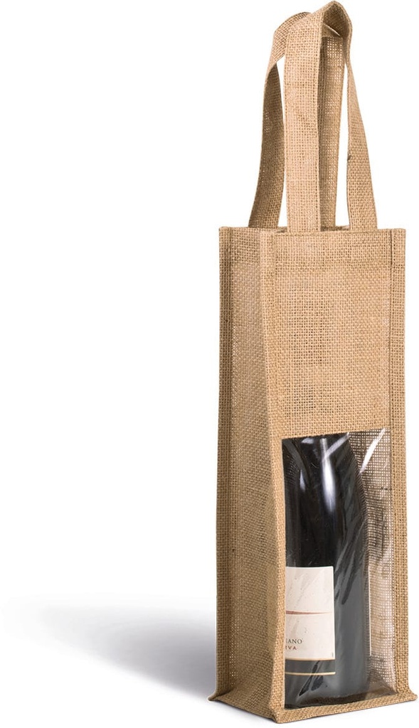 [KI0267-CherryRed_Gold-OneSize] KI0267 - Sac porte-bouteille en jute - CherryRed_Gold