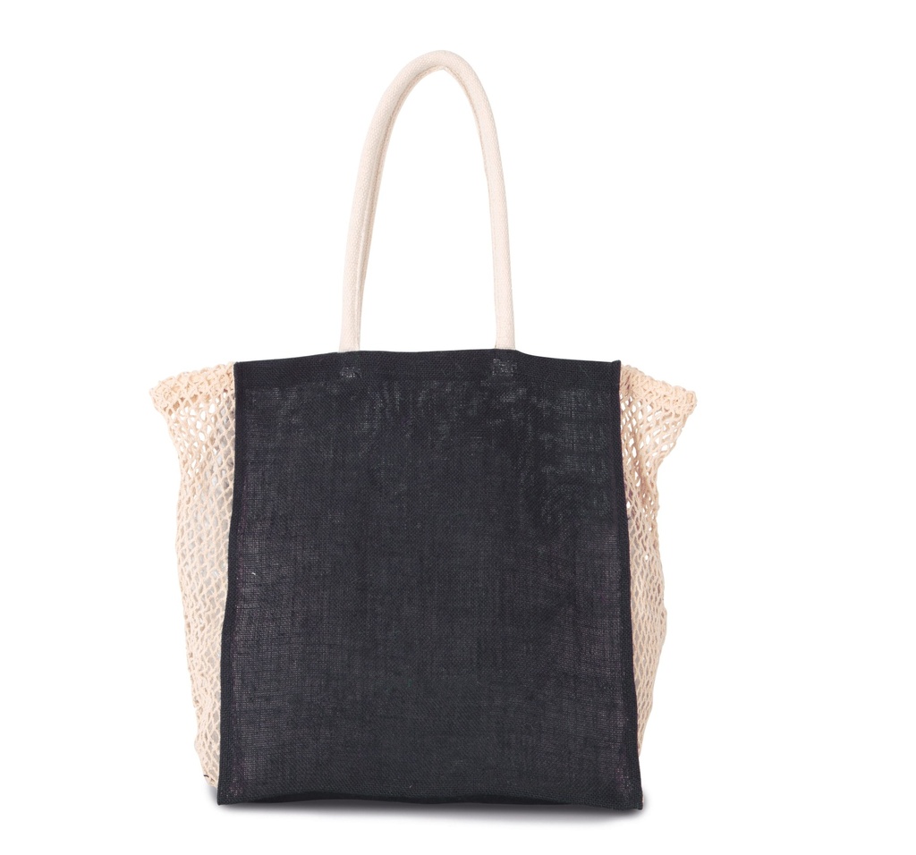 [KI0281-Black_Natural-OneSize] KI0281 - Sac shopping avec soufflet en filet - Black_Natural