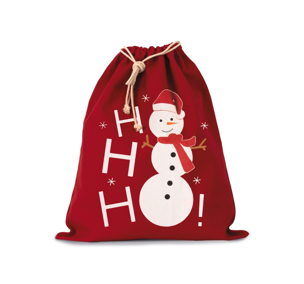 [KI0745-Black-OneSize] KI0745 - Sac coton à cordon motif bonhomme de neige - Black