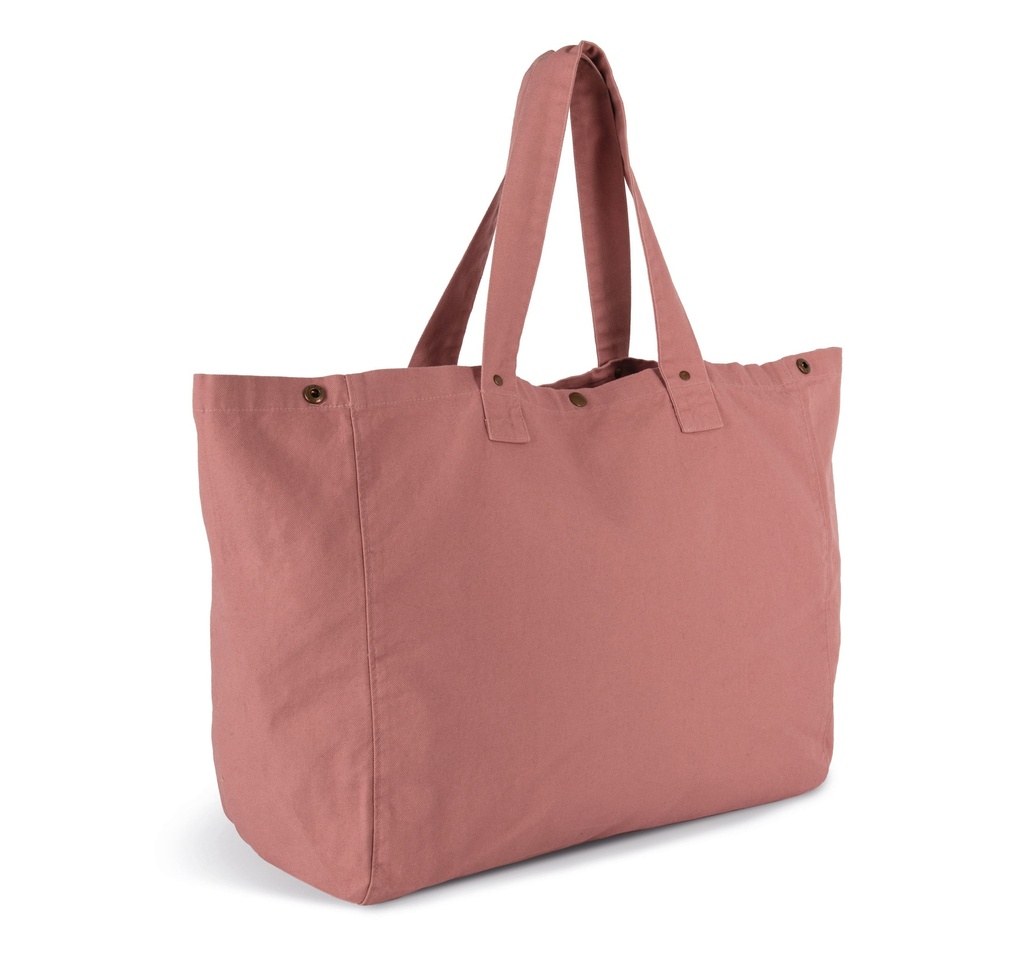 [KI3208-WashedPinkOchre-OneSize] KI3208 - Sac de shopping en coton délavé - WashedPinkOchre