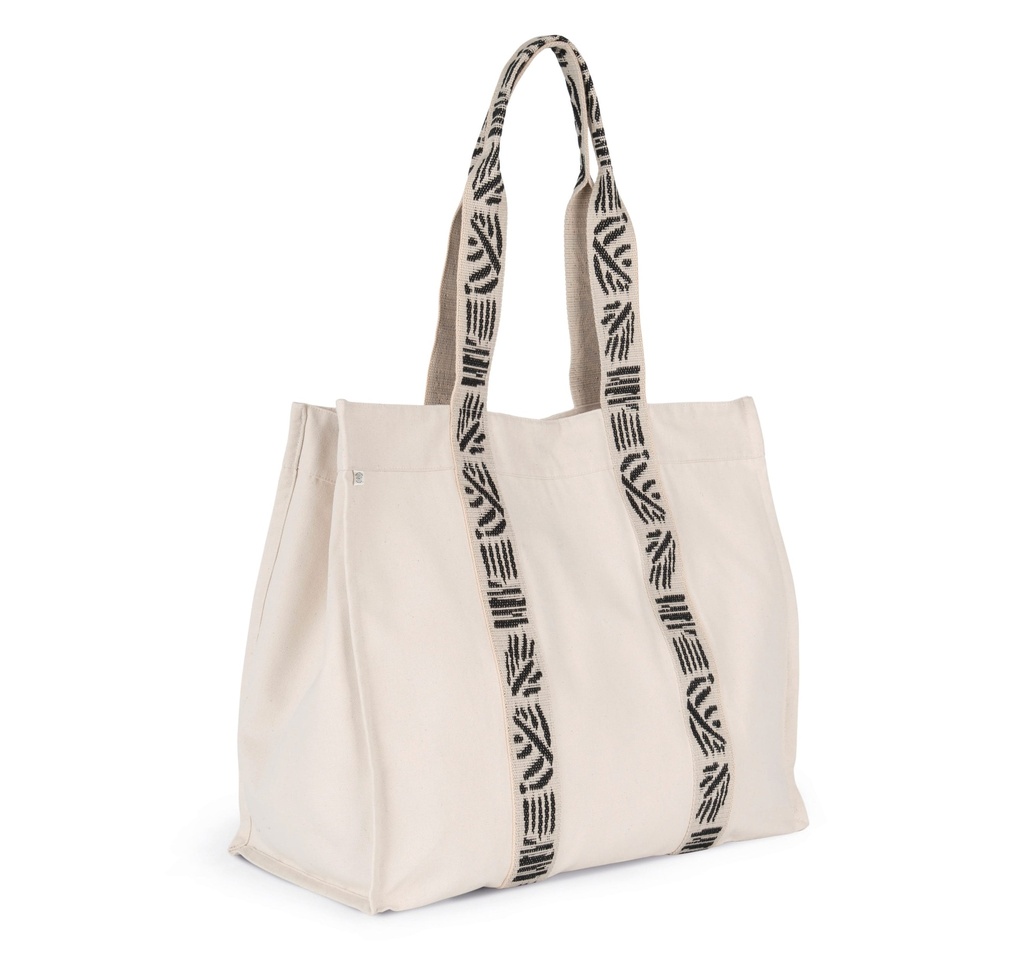 [KINS114-BlackNight_NipponEcru-OneSize] KINS114 - Grand sac shopping recyclé à soufflet - BlackNight_NipponEcru