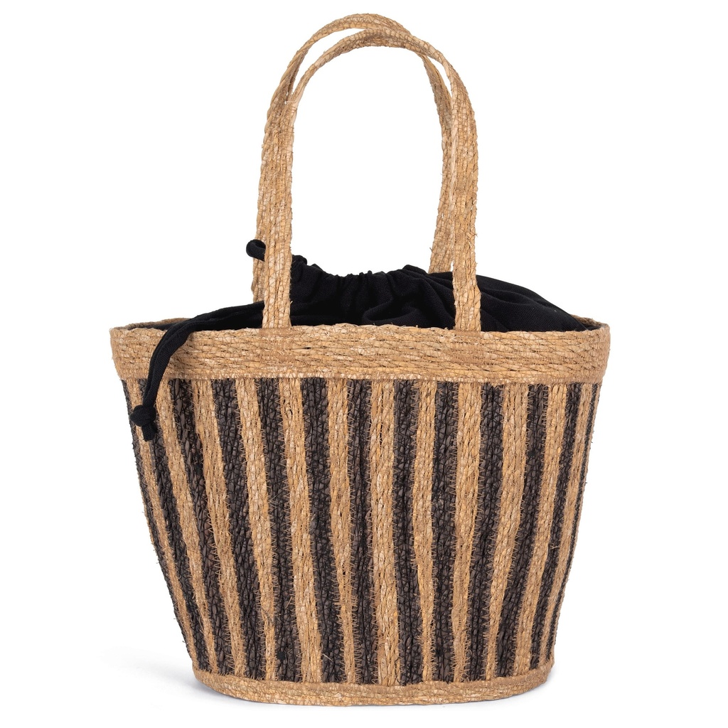 [KINS135-StripedSeagrassBlack_BlackNight-OneSize] KINS135 - Sac panier rayé en jonc de mer - StripedSeagrassBlack_BlackNight