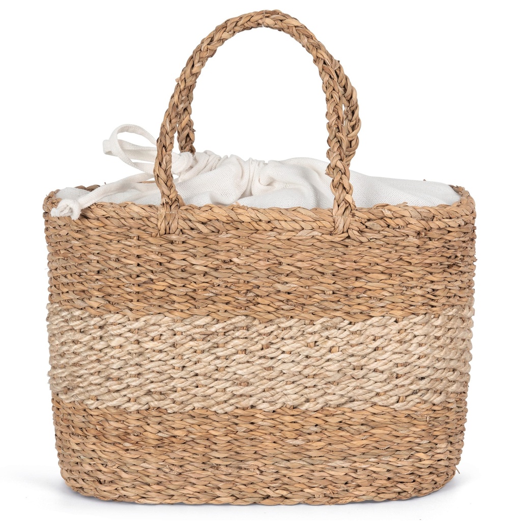 [KINS138-StripedSeagrassNatural_Ecume-OneSize] KINS138 - Sac panier en jute et jonc de mer - StripedSeagrassNatural_Ecume