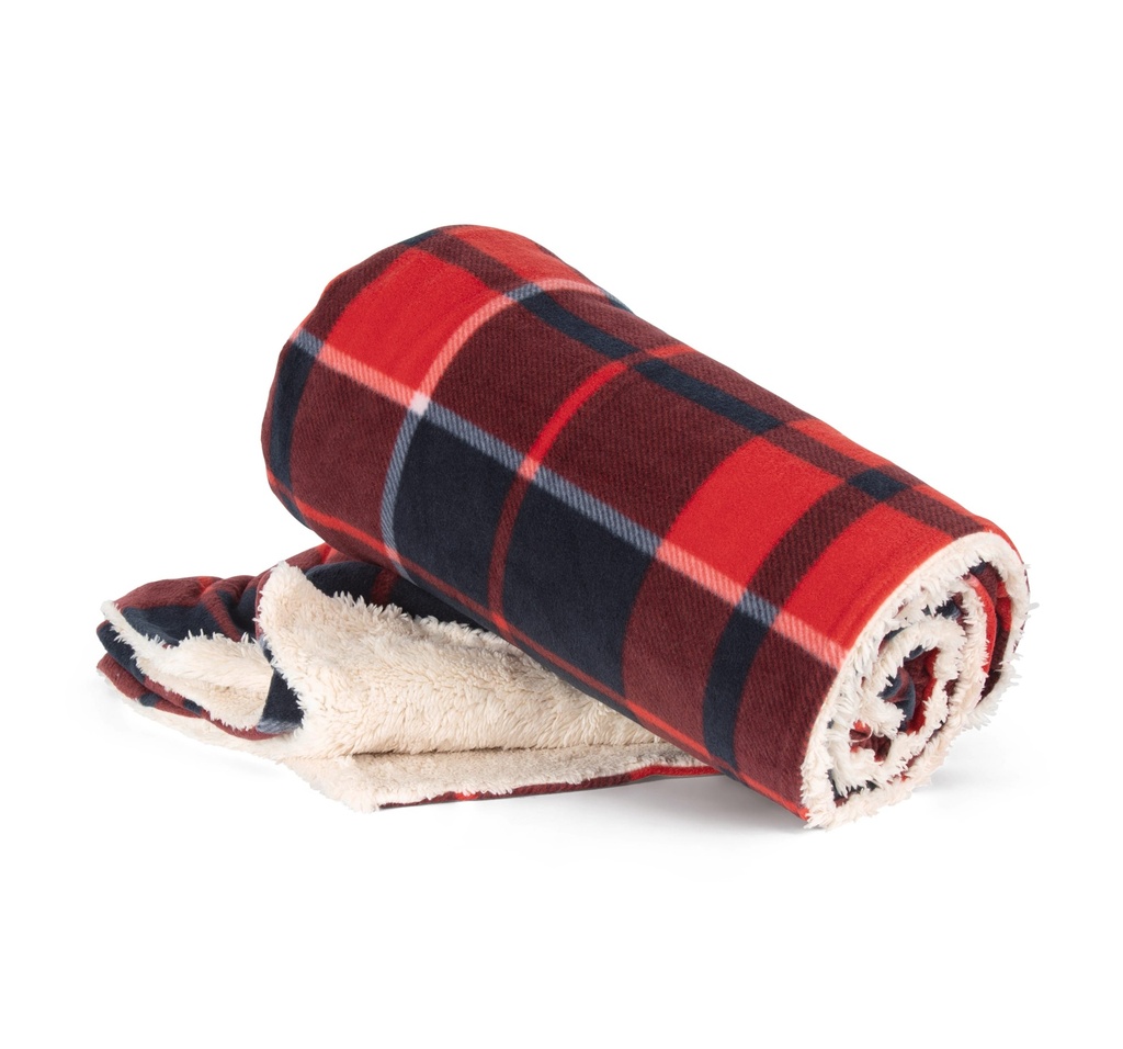 [KP431-Red_Navychecked-OneSize] KP431 - Plaid sherpa - Red_Navychecked