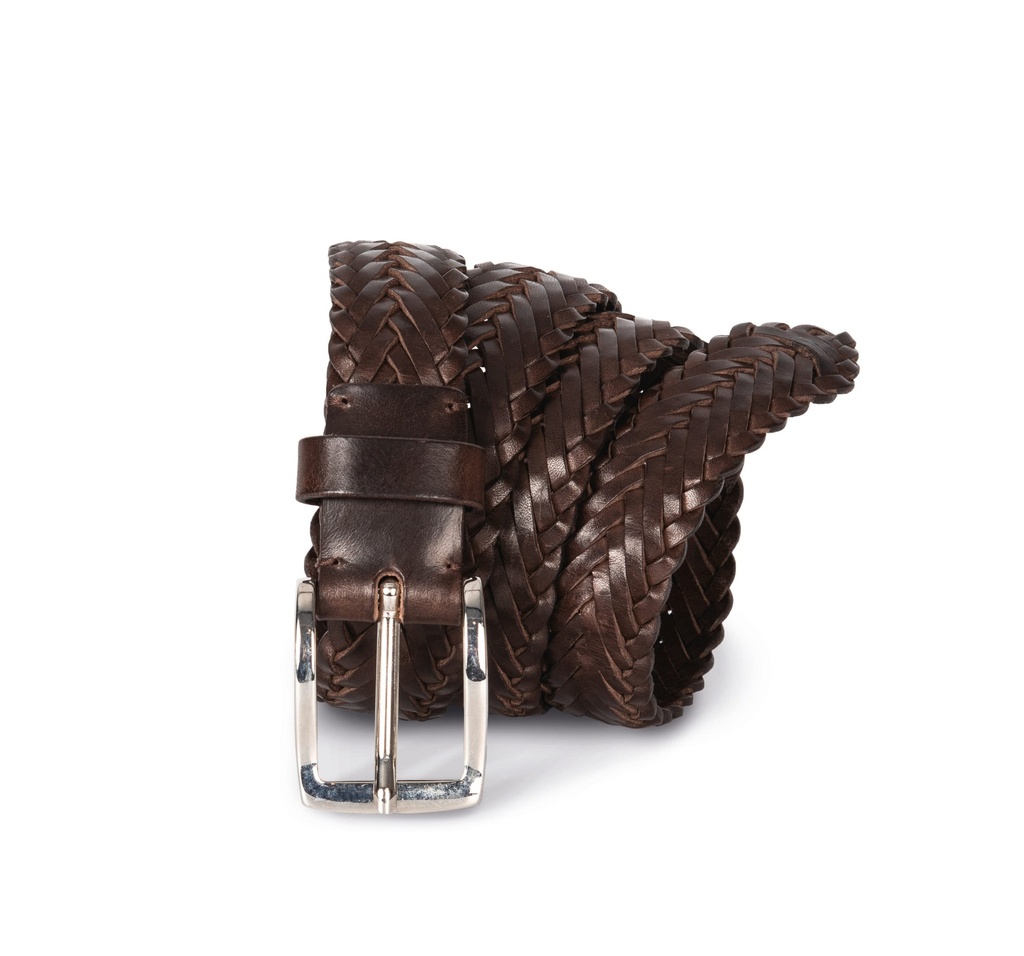 [KP821-DarkBrown-M/L] KP821 - Ceinture tressée en cuir - DarkBrown (M/L)