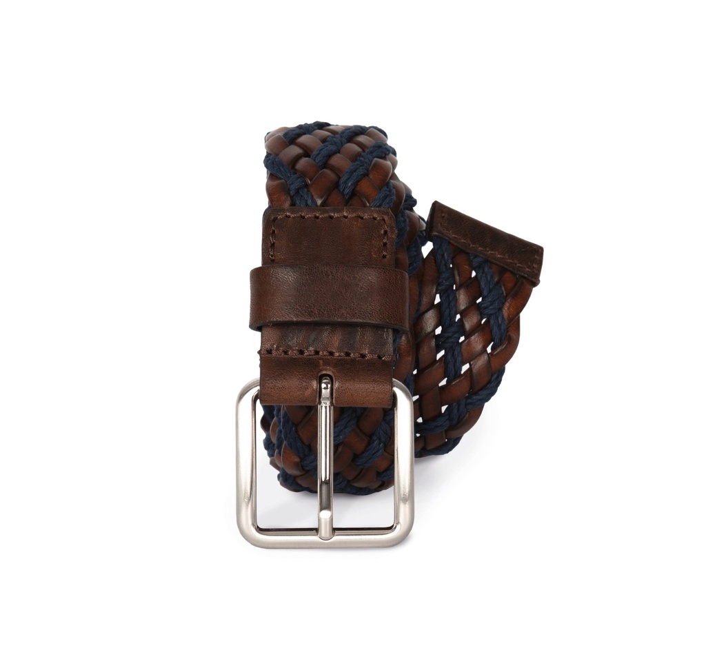 [KP822-DarkBrown_LightNavy-M/L] KP822 - Ceinture tressée bicolore - DarkBrown_LightNavy (M/L)