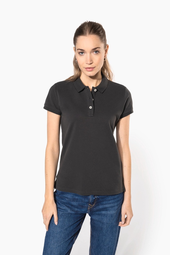 [KV2207-AshHeather-XS] KV2207 - Polo vintage manches courtes femme - AshHeather (XS)