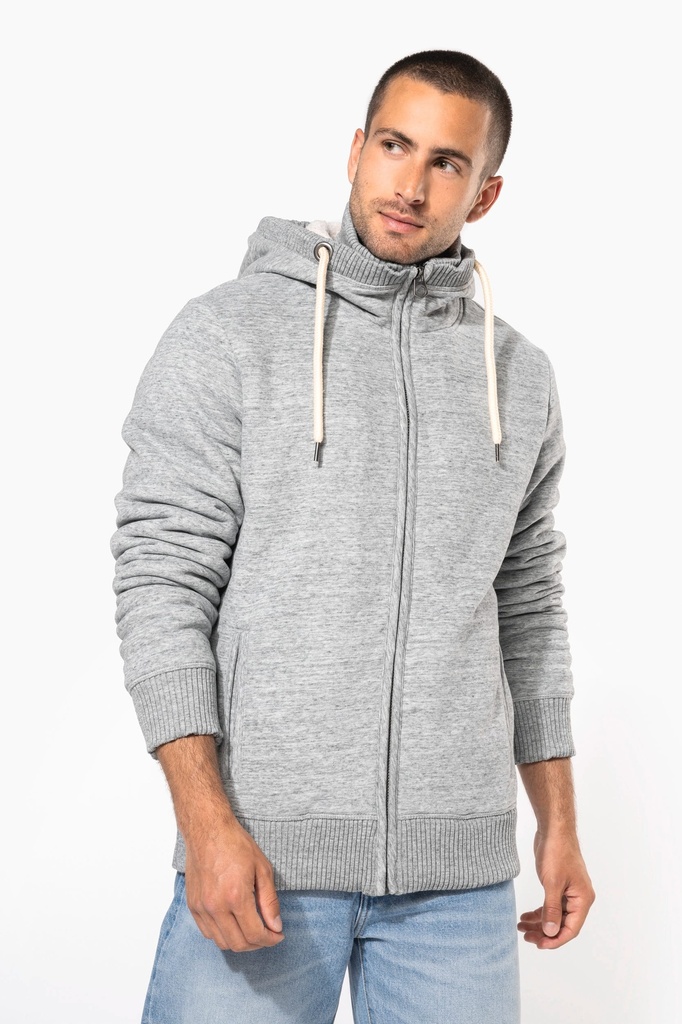 [KV2312-SlubGreyHeather-XS] KV2312 - Veste vintage molleton doublée sherpa homme - SlubGreyHeather (XS)