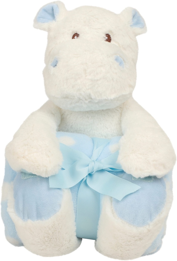 [MM606-White_Blue-OneSize] MM606 - Peluche hippopotame avec couverture - White_Blue