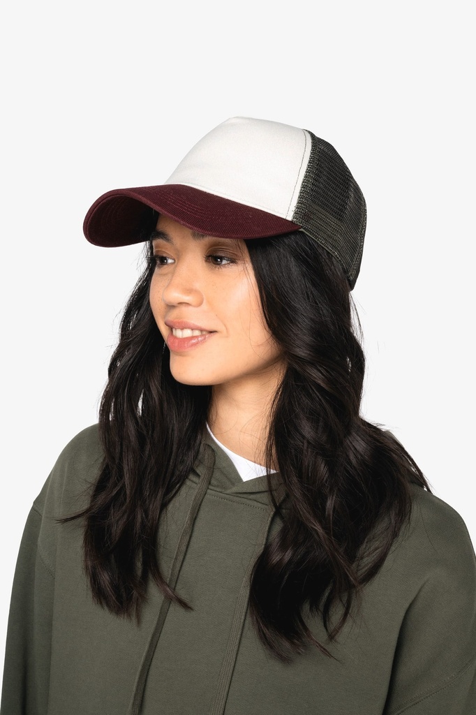 [NS035-Darkcamel_Beige-OneSize] NS035 - Casquette trucker écoresponsable 5 panneaux unisexe - Darkcamel_Beige
