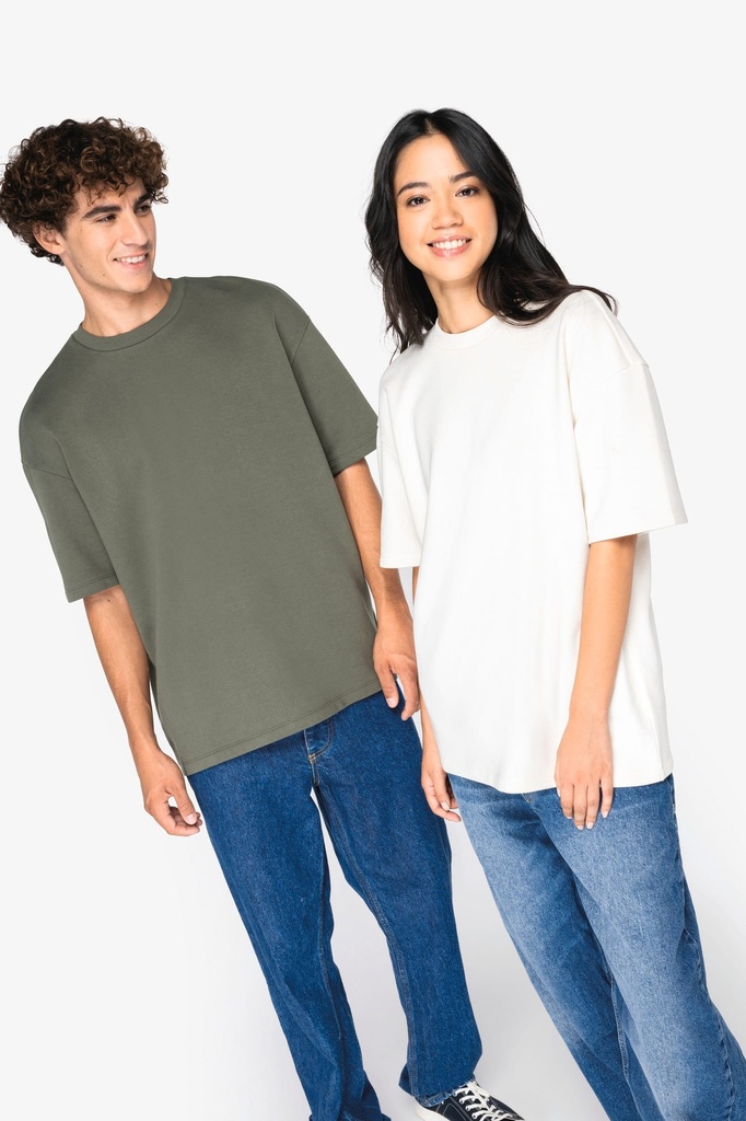 [NS308-Ivory-XS] NS308 - T-shirt écoresponsable oversize French Terry unisexe - Ivory (XS)