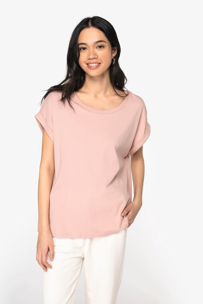 [NS309-Ivory-XS] NS309 - T-shirt écoresponsable manches à revers femme - Ivory (XS)
